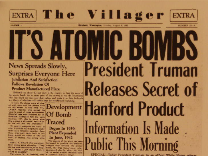 The Hanford newspaper after the bombing of Hiroshima