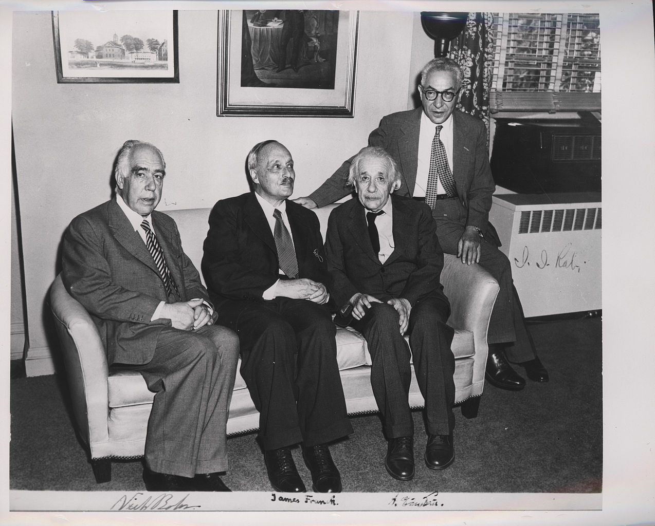 A signed portrait of Niels Bohr, James Franck, Albert Einstein, and Isidor I. Rabi