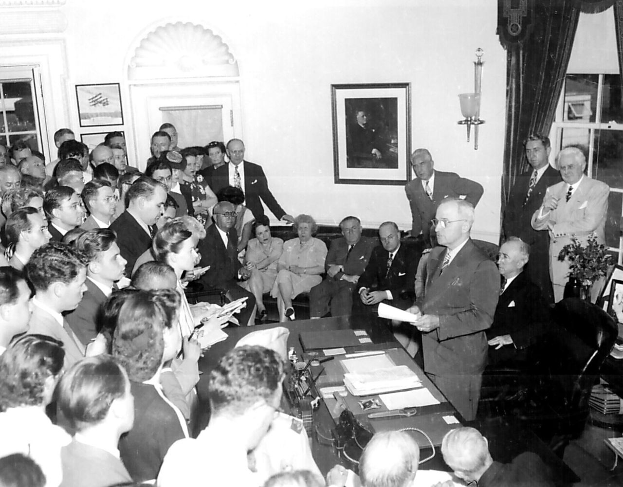 Truman announces Japanese surrender.