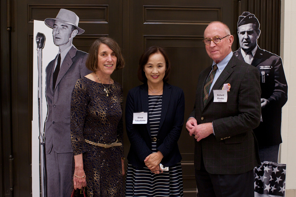 AHF President Cindy Kelly, Kinue Tokudome, and Richard Rhodes with Oppie and Groves
