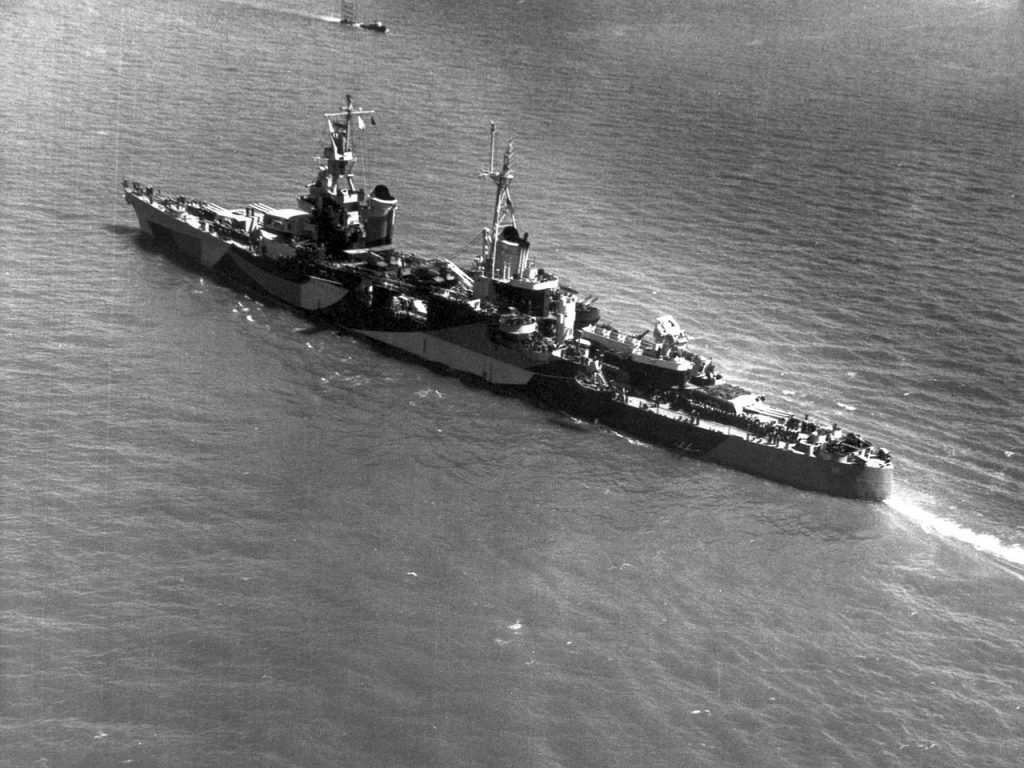 The USS Indianapolis fitted for war, in 1944