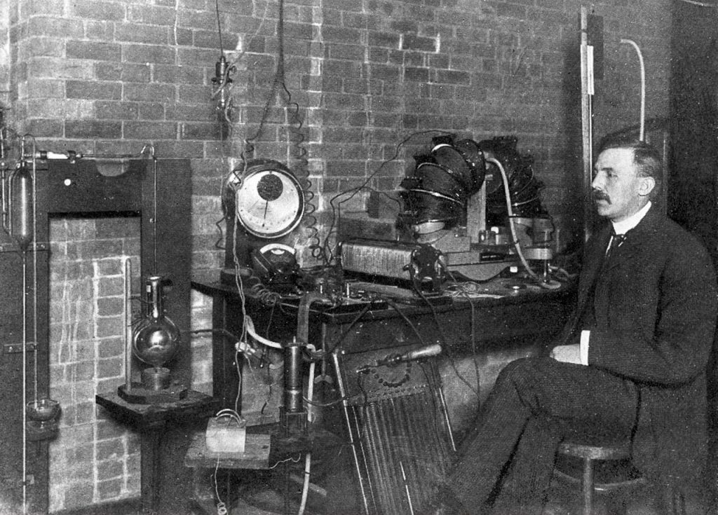 Ernest Rutherford in his laboratory