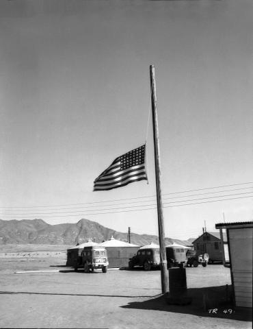 Flag at Trinity Site at half-staff in remembrance of Roosevelt
