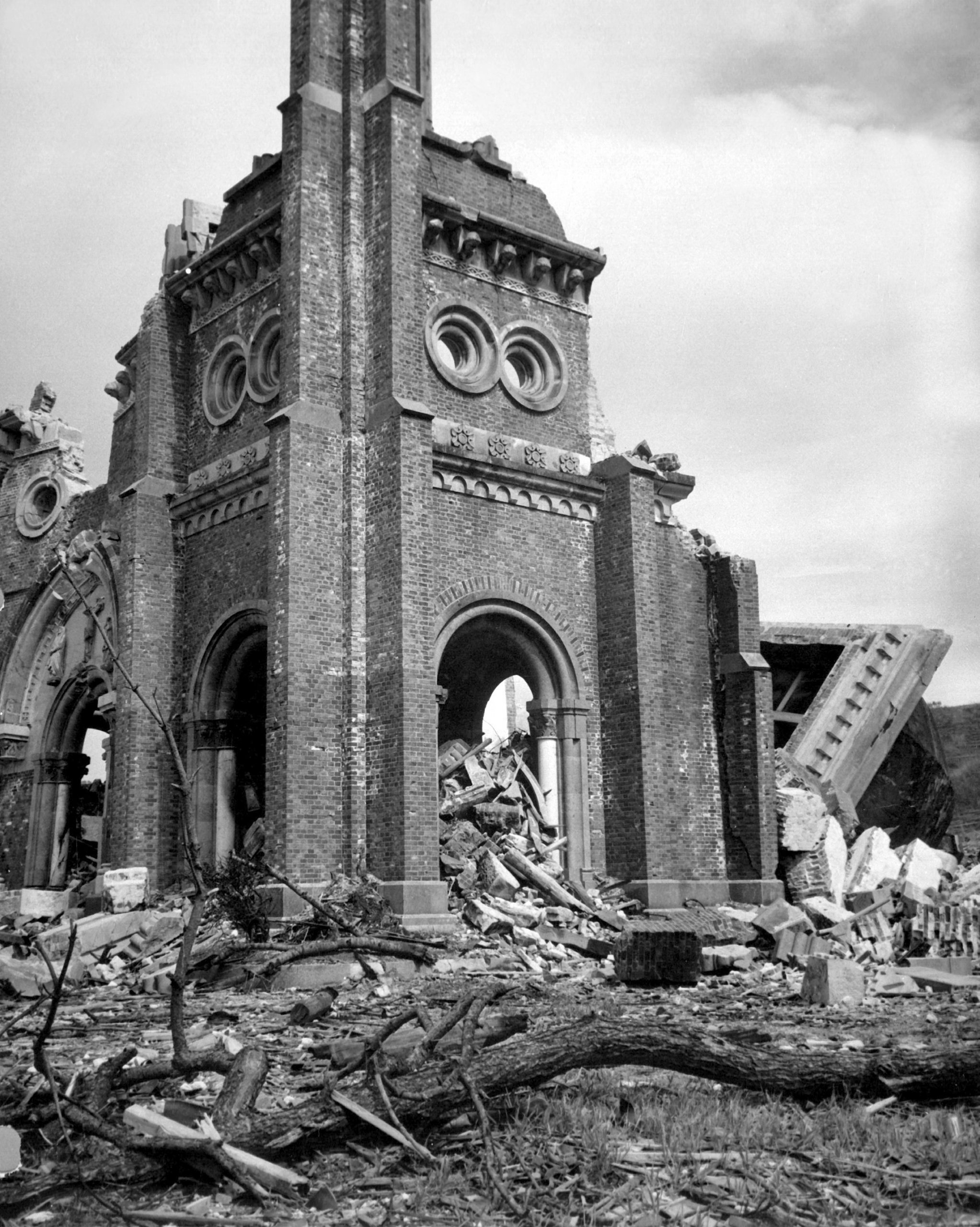 A cathedral in Nagasaki after the bombing.