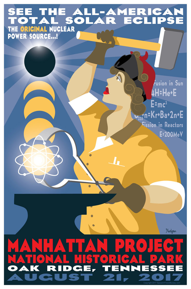 Solar eclipse poster for the Manhattan Project NHP by Tyler Nordgren.