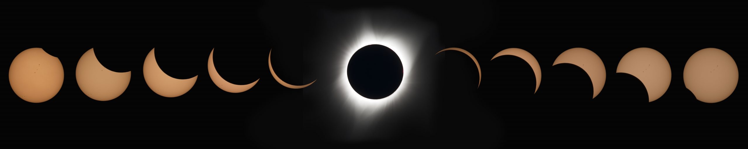 A composite image of the August 2017 solar eclipse by NASA/Aubrey Gemignani.