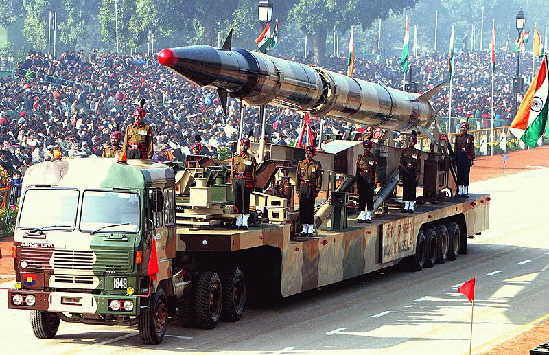 An Agni-II intermediate-range ballistic missile during a parade in New Delhi, 2004